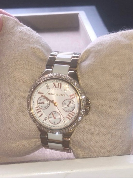 Michael Kors Gold Tone Watch with White Dial and Ceramic Links display picture 3